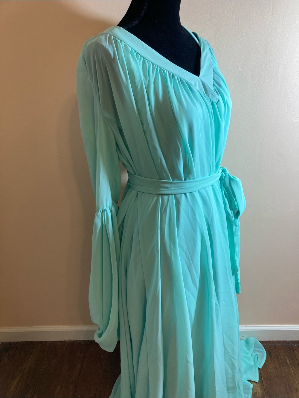 Flowing Aqua V-Neck Wrap Maxi Dress